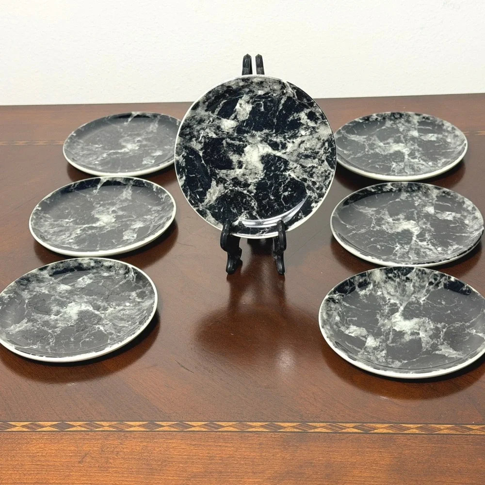 Vintage Villeroy & Boch Marble Black Set of 8 Vitro Porcelain Coasters 4